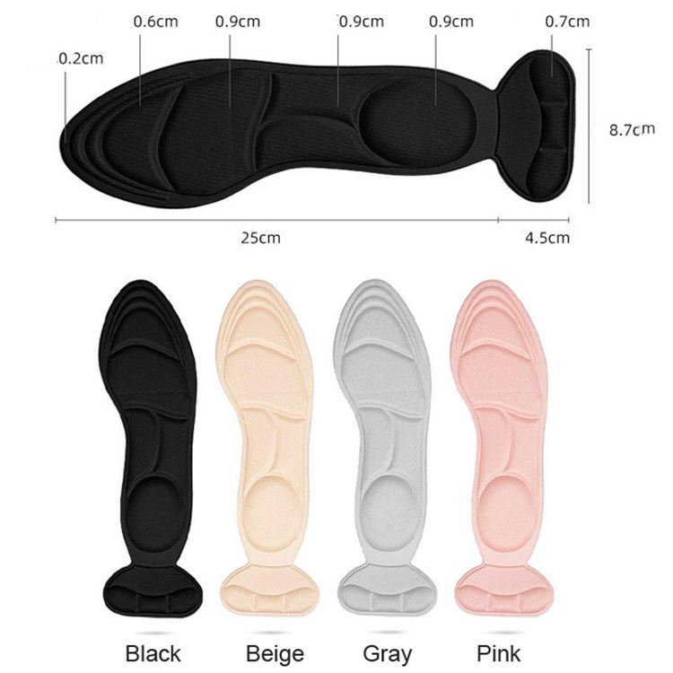 Nuevo diseño, almohadillas ortopédicas para el cuidado de los pies, plantilla protectora de talón para mujer, plantillas de espuma viscoelástica 4D
