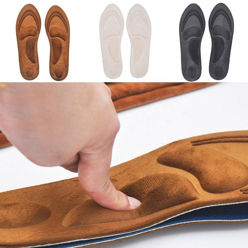Plantillas de espuma viscoelástica de ante 4D, plantillas ortopédicas, plantillas de soporte de arco de esponja deportiva para zapatos, almohadilla de suela para el cuidado de los pies planos